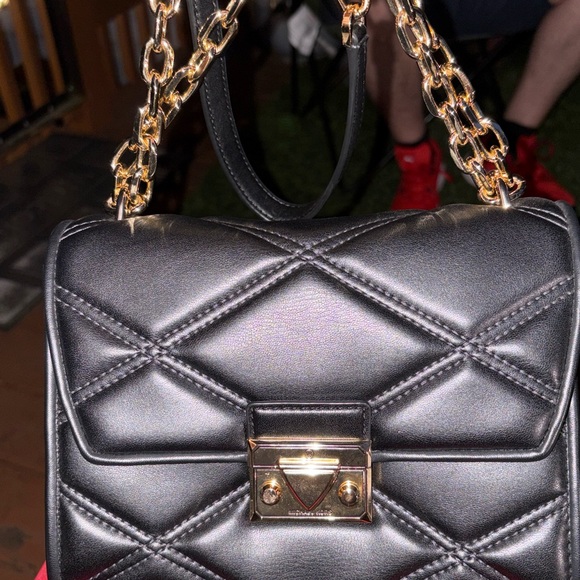 MICHAEL Michael Kors Handbags - MICHAEL Michael Kors Black and Gold Quilted Shoulder Bag